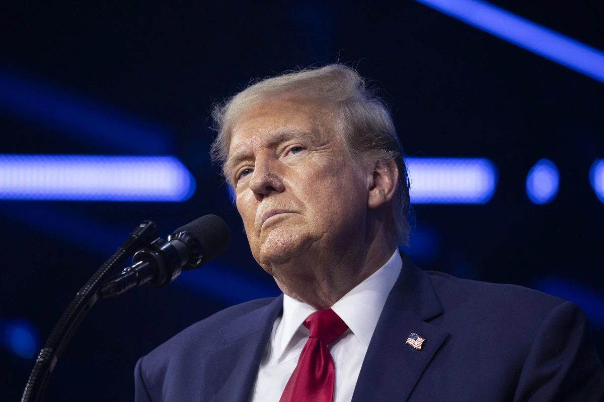 Former President Donald Trump gives the keynote address at Turning Point Action's 'The People's Convention' on June 15, 2024, in Detroit, Mich.