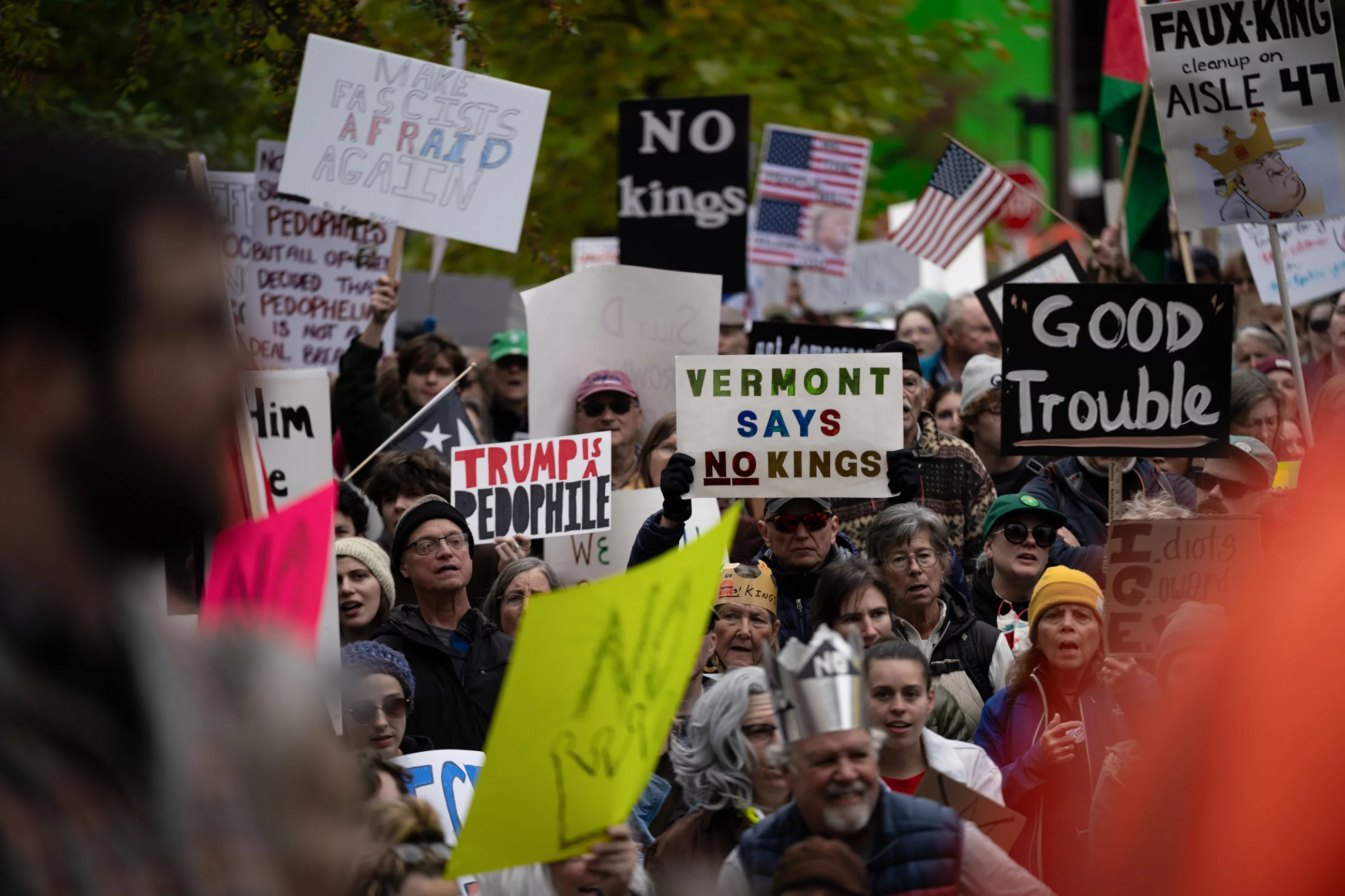 Protestors gathered at City Hall Park in Burlington, VT.