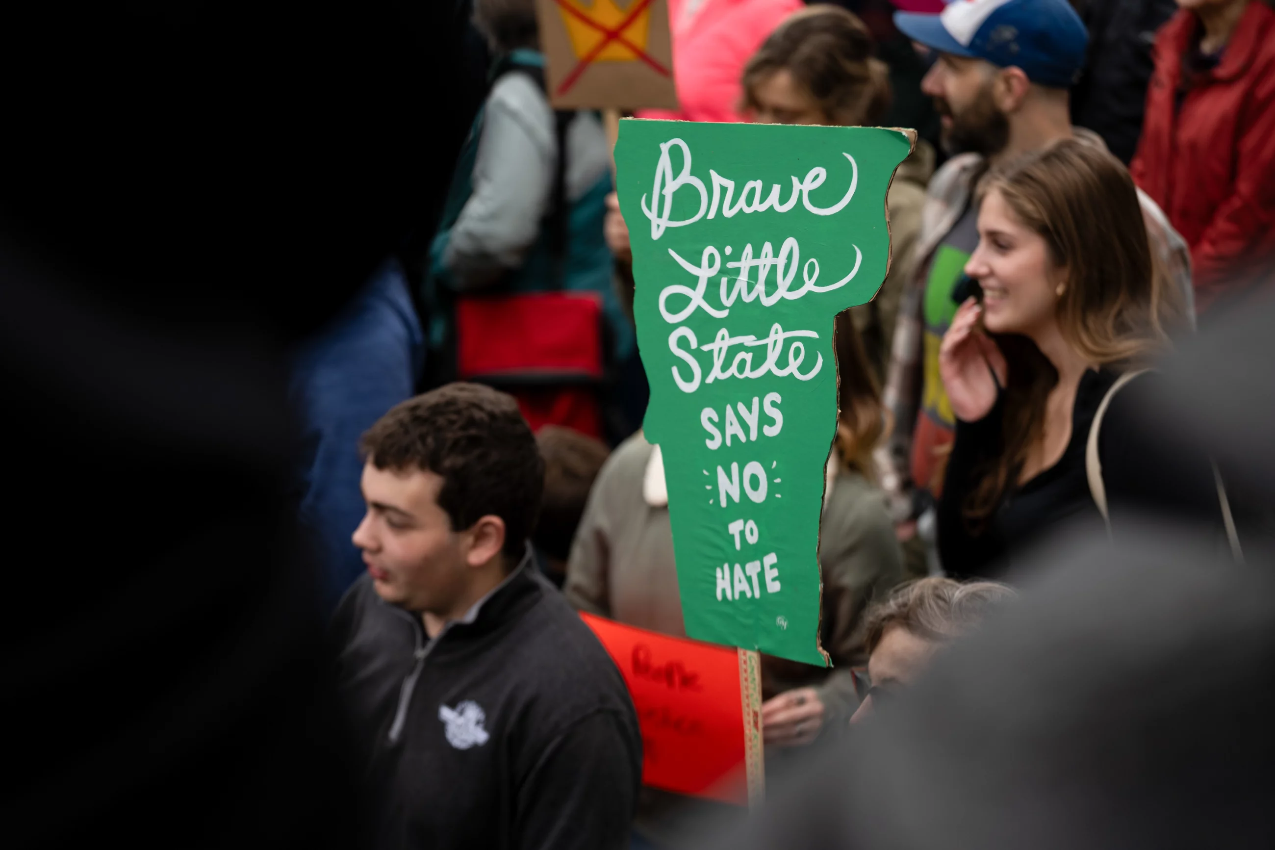 Protestors gathered at City Hall Park in Burlington, VT.