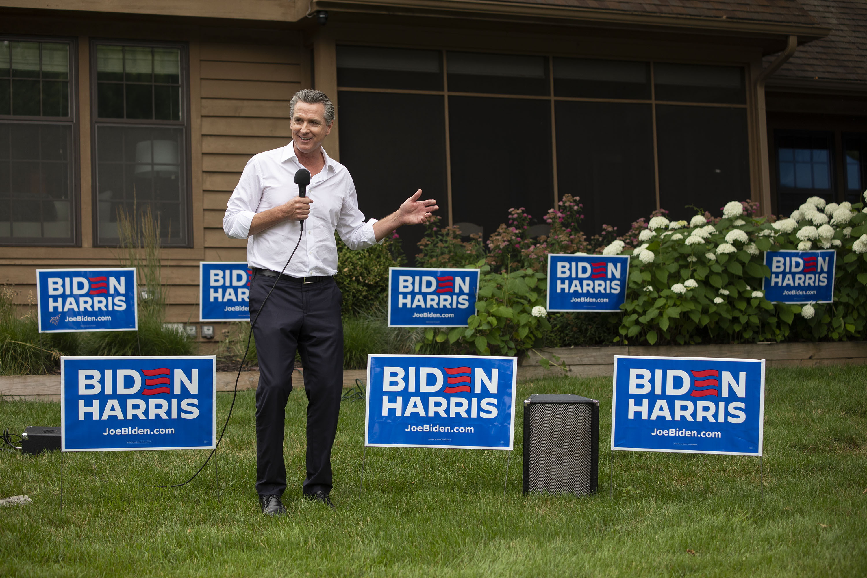 California Governor Newsom Campaigns For President Biden In Michigan