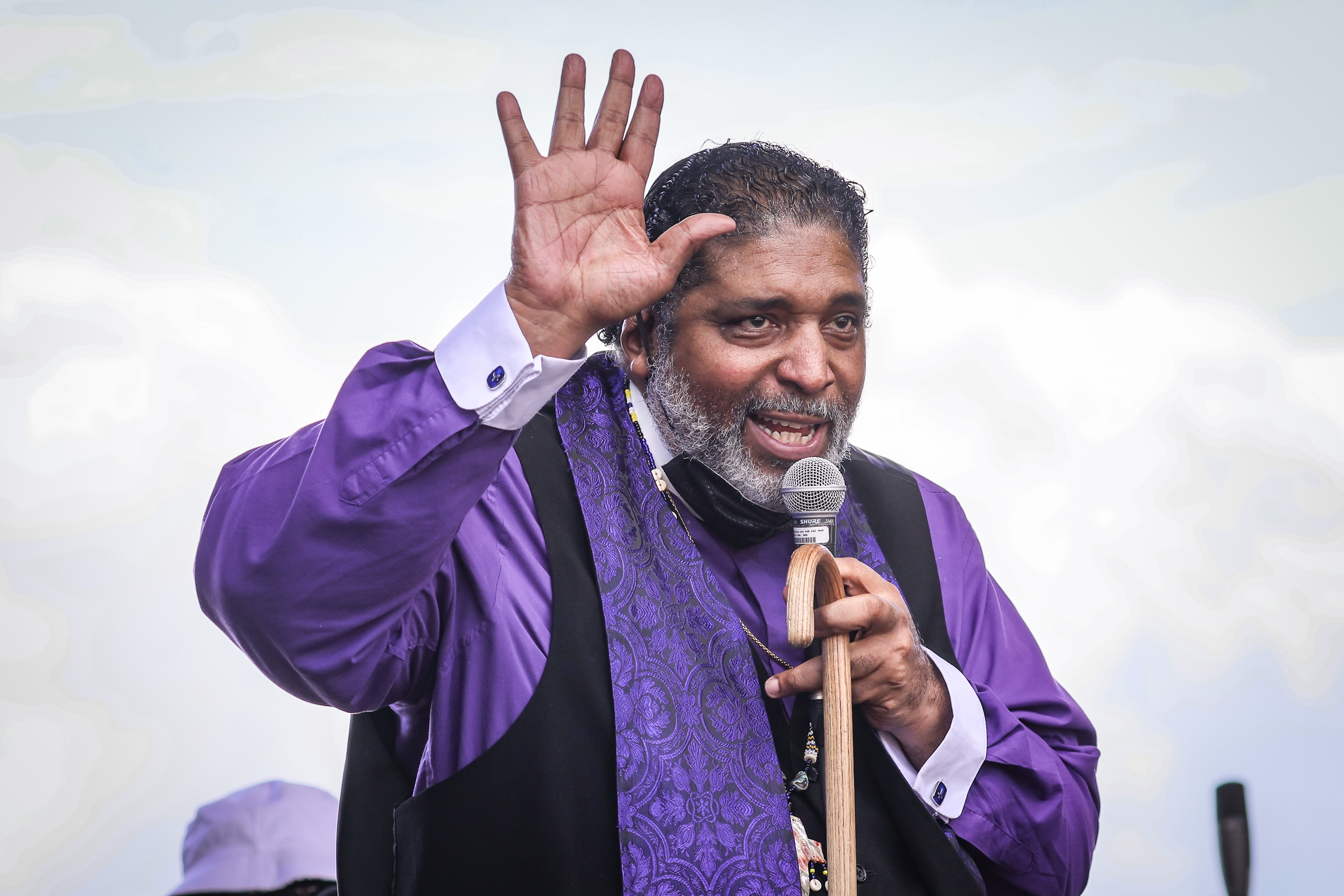 Reverend William Barber II speaks to several thousand marchers during the Mass Poor People