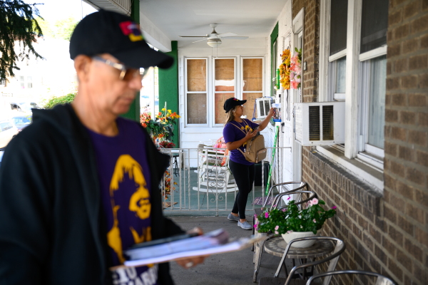 SEIU members knock on doors for the Harris-Walz campaign in Philadelphia on Sept. 22.