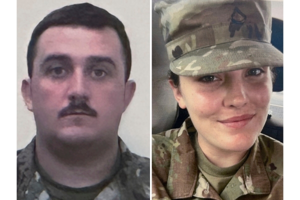 This photo combination shows injured West Virginia National Guard Staff Sgt. Andrew Wolfe (left) and Specialist Sarah Beckstrom, who died after Wednesday's shooting in Washington, D.C.
