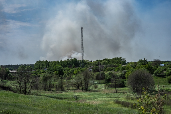 Smoke is seen on the horizon in Kharkiv region, Ukraine on May 29.
