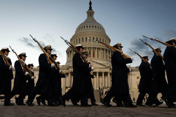 Military escort teams depart after the flag-draped casket of former President Jimmy Carter enters the U.S. Capitol to lie in state in Washington, D.C., on Jan. 7.