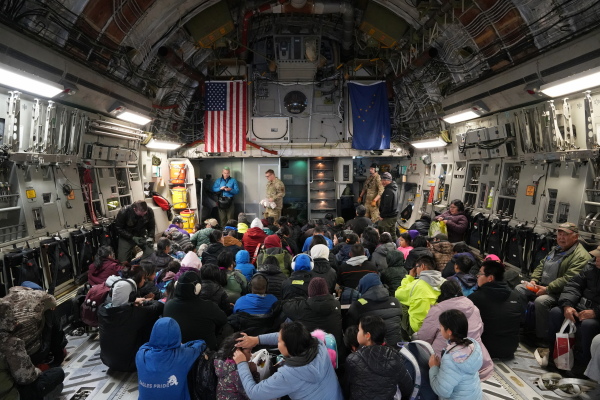 Residents of Kipnuk were evacuated in a C-17 military transport plane on Oct. 16, 2025. The village was one of the worst hit by the remnants of the typhoon.