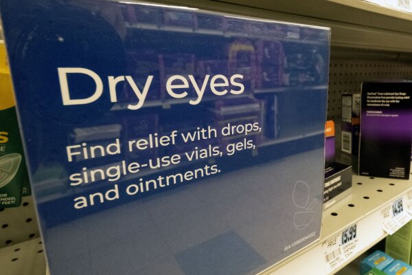 Eye drops⁢ on⁣ a shelf in a Los‍ Angeles pharmacy, December 2023.