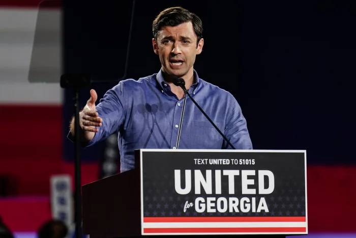 Sen. Jon Ossoff, D-Ga., speaks during a campaign event on October 17, 2026 in Marietta, Georgia.