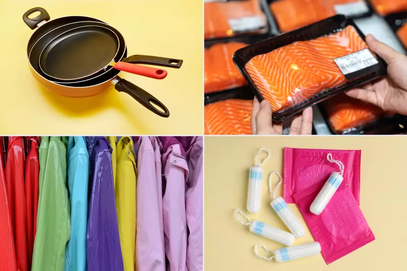 A polyptych of various household items that could contain PFAS.