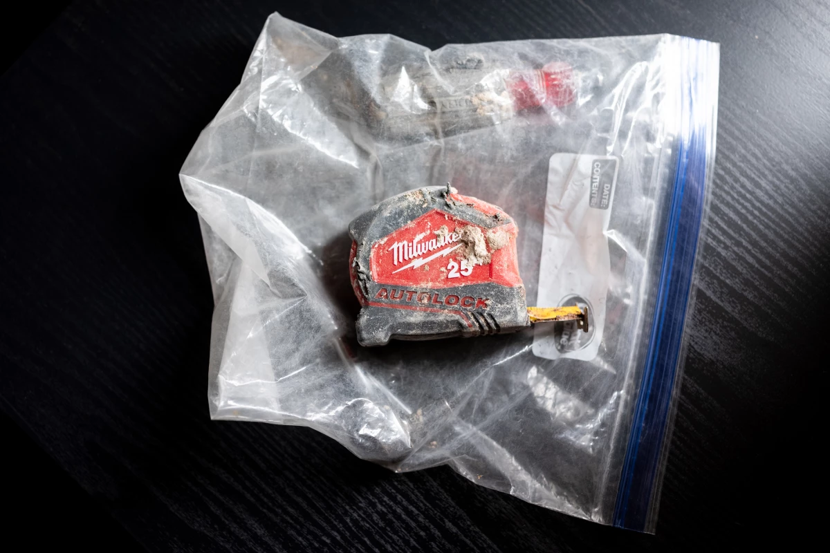 Jimmy Lee Alvarado's tape measure that was recovered after he was killed in a trench collapse.