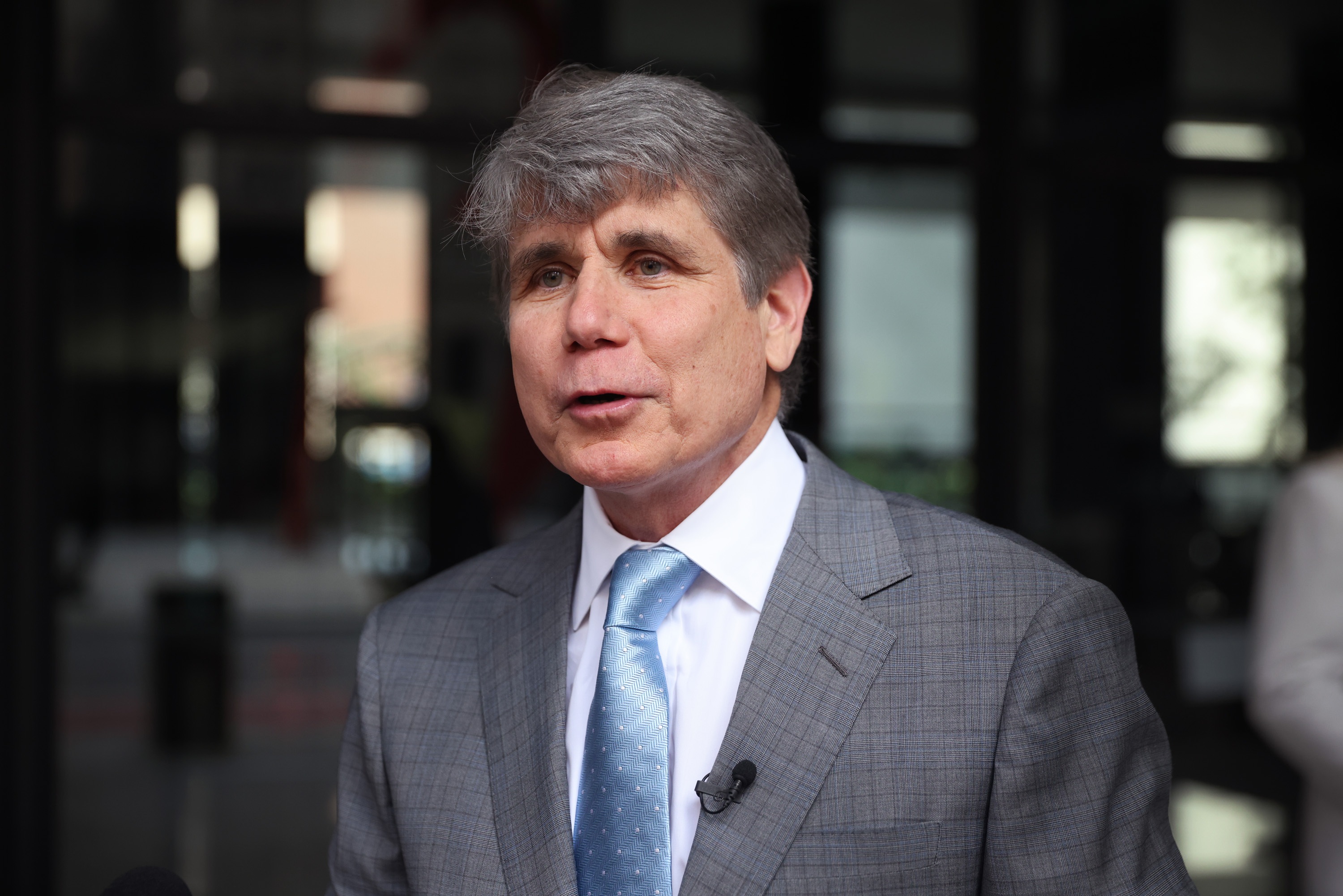 Former Illinois Gov. and convicted felon Rod Blagojevich speaks to the press outside of the Dirksen Federal Courthouse in August 2021 in Chicago.