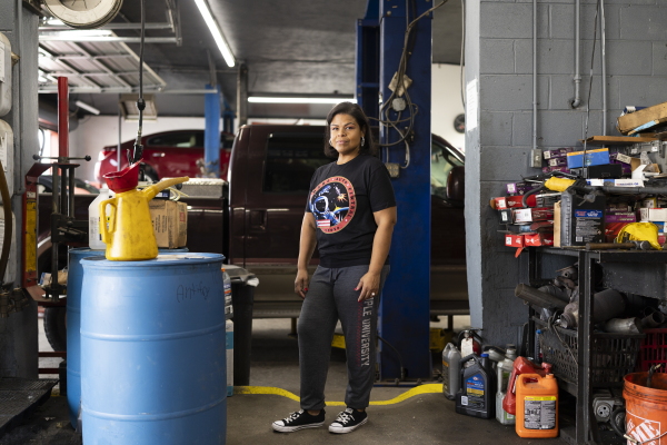 Monica Parrilla, owner of Marz Auto Central in Philadelphia, is seen on Sept. 21.