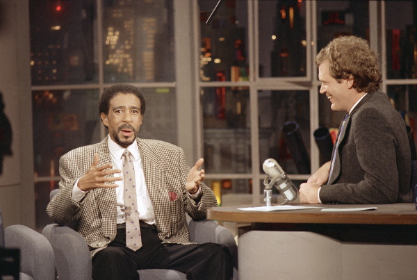 Comedian Richard Pryor as a guest on Late Night With David Letterman in January 1987. Pryor was starring in the film Critical Condition.