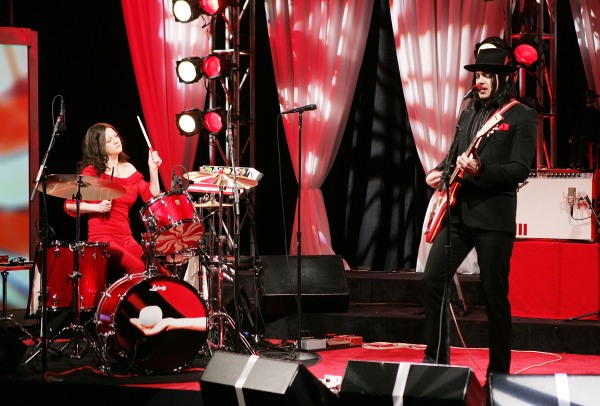Jack White and Meg White of the White Stripes perform on "The Daily Show With Jon Stewart," the first live band performance for the show, Dec.1, 2005, in New York City.