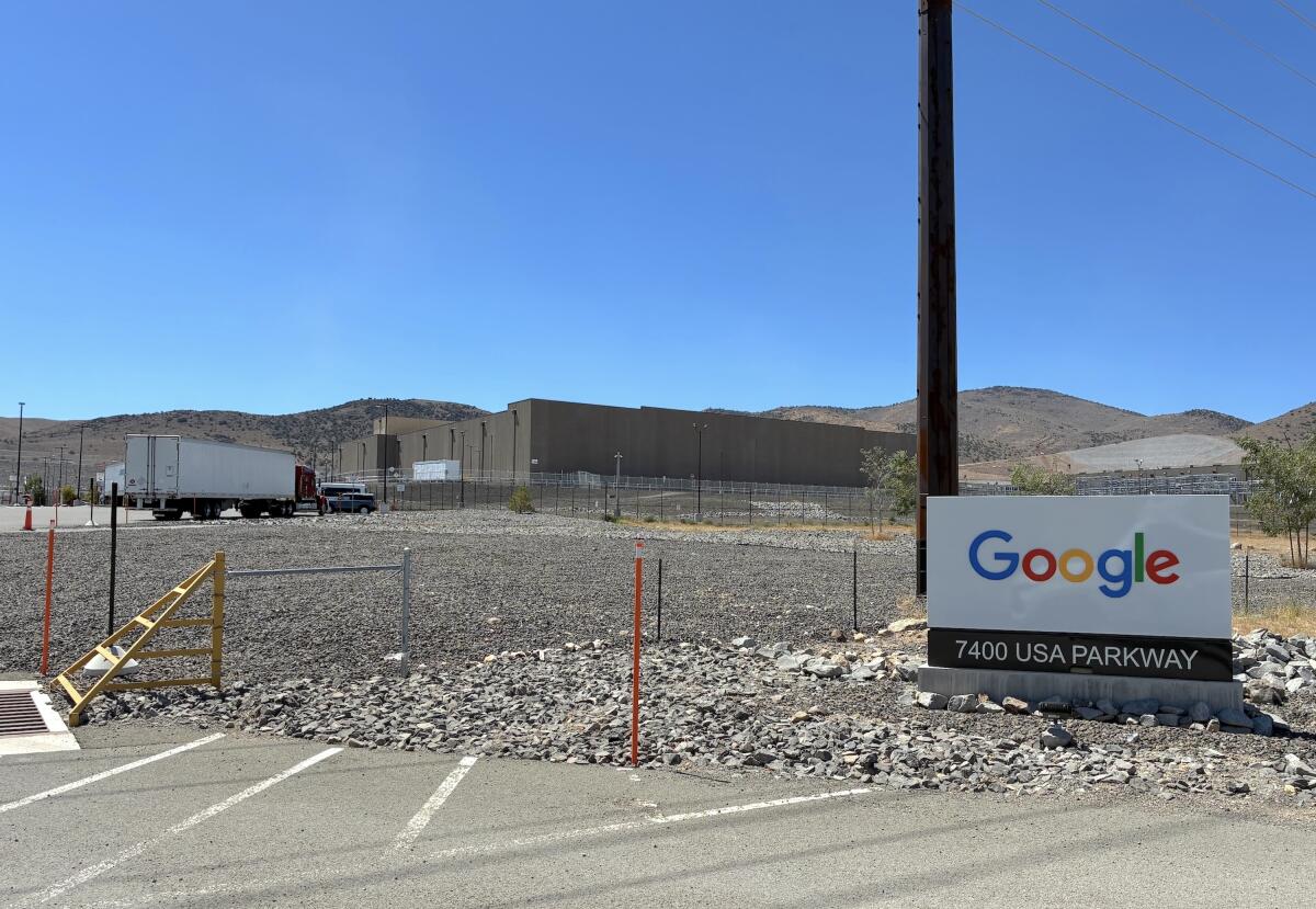 Google says its data center at the Tahoe Reno Industrial Center uses water to cool its servers with chilled air, similar to an oversized A/C unit.