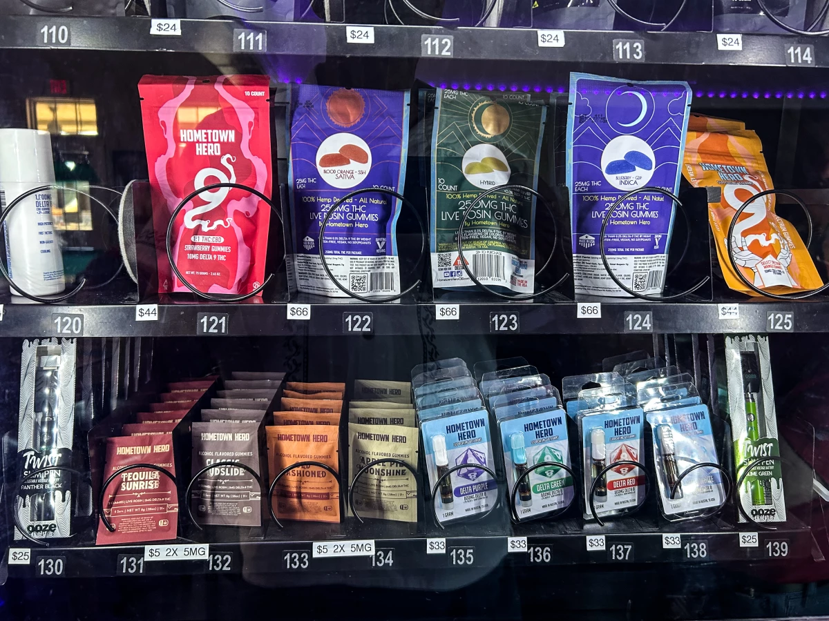 A vending machine inside a VFW post near Austin sells a variety of cannabis products. Veterans, who seek treatment for PTSD, want the Texas legislature to continue to allow consumable cannabis.