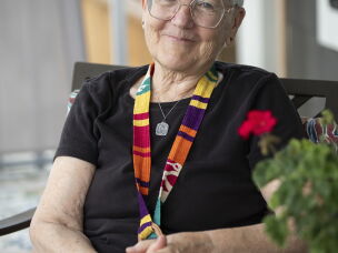 Sister Diane Roche, 76, pictured on the front porch of Anne Montgomery House said she'll miss some of the daily rituals she shared with the home's younger residents.