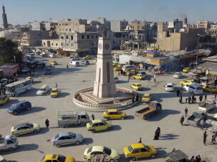 An aerial view of the Clock Tower Square in Syria's northern city of Raqqa, which was formerly used for executions and beheadings during the city's occupation by the Islamic State (IS) group.