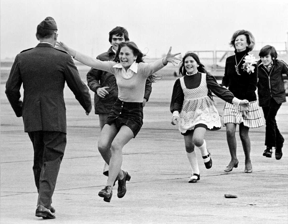 Released prisoner of war Lt. Col. Robert L. Stirm is greeted by his family at Travis Air Force Base in Fairfield, Calif., as he returns home from the Vietnam War, March 17, 1973.