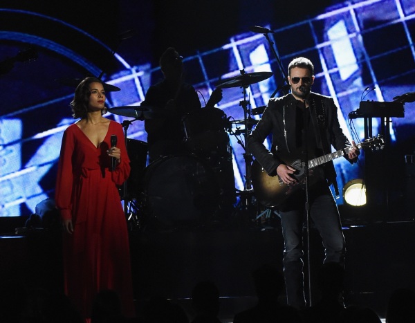 Rhiannon Giddens (left) performs with country star Eric Church during the 2016 CMA Awards in Nashville, Tenn.