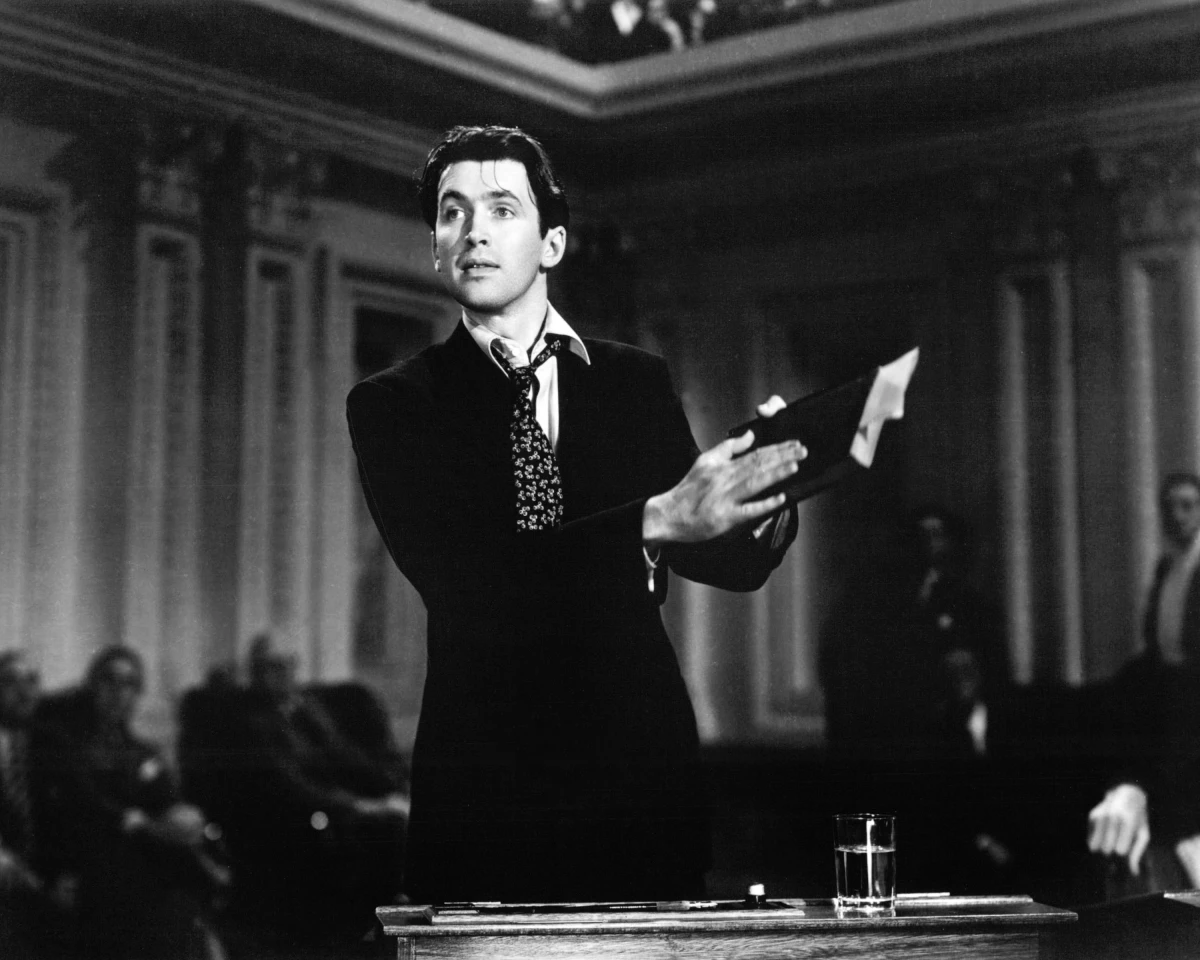 Jimmy Stewart as Jefferson Smith in Mr. Smith Goes to Washington, directed by Frank Capra, 1939.