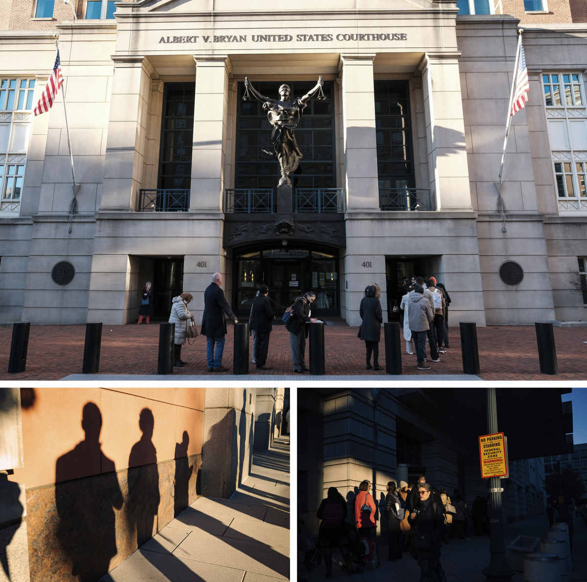 Top: Participants wait in line for the first naturalization ceremony of 2026 at the Albert V. Bryan Federal Courthouse in Alexandria, Va. on Jan. 15. Bottom: People awaiting their naturalization ceremony, alongside others summoned to court, stand outside of the E. Barrett Prettyman United States Court House in Washington, D.C., on Jan. 13.