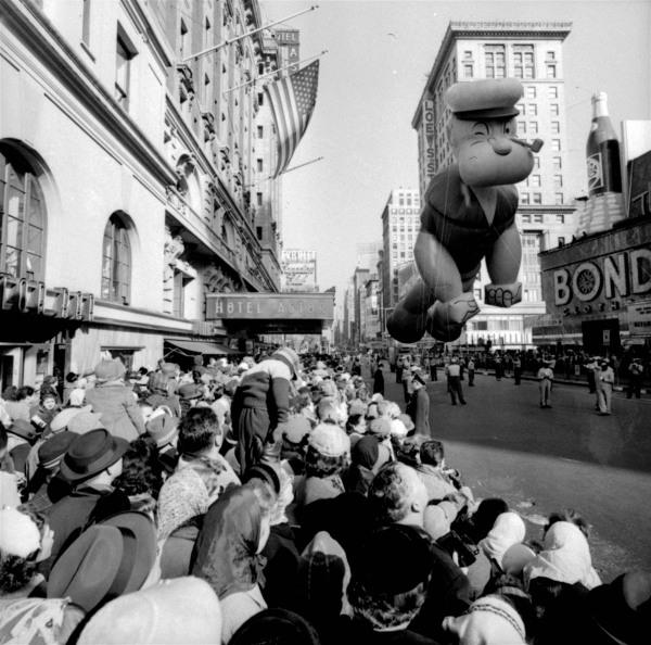 A Popeye balloon flies over the 33rd Macy's Thanksgiving Day Parade in Times Square.