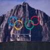 Olympics Rings are seen above the Cortina Curling Olympic Stadium ahead to the Olympic Winter Games Milano Cortina 2026