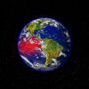 Planet Earth against a black starry background. A large area west/left of South America and south of/below North America has a red overlay.