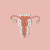 Pills in shape of female reproductive system on a pink background.