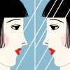 Digital illustration of a woman looking at herself in the mirror.