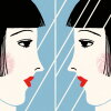 Digital illustration of a woman looking at herself in the mirror.