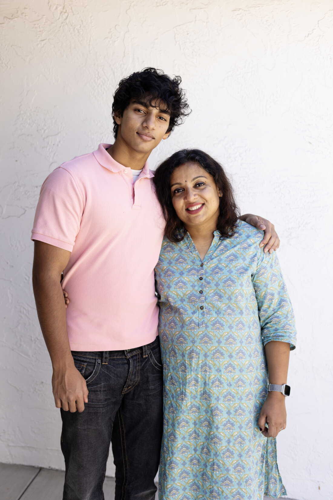 Student Podcast Challenge winner Amit Biligiri with his mother Kalyani Urs at home in San Jose.