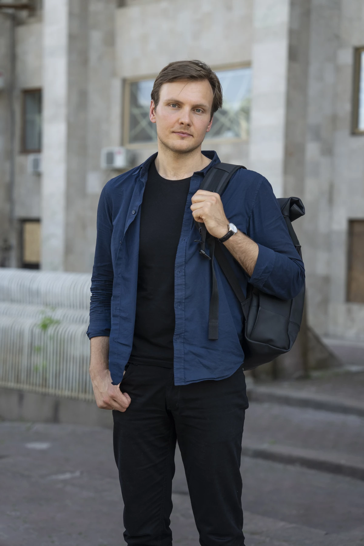 Belarusian conductor Vitali Alekseenok, who has been the artistic director for the Kharkiv Music Fest for the last three years, poses for a portrait in a park in Kharkiv, Ukraine, on May 27.