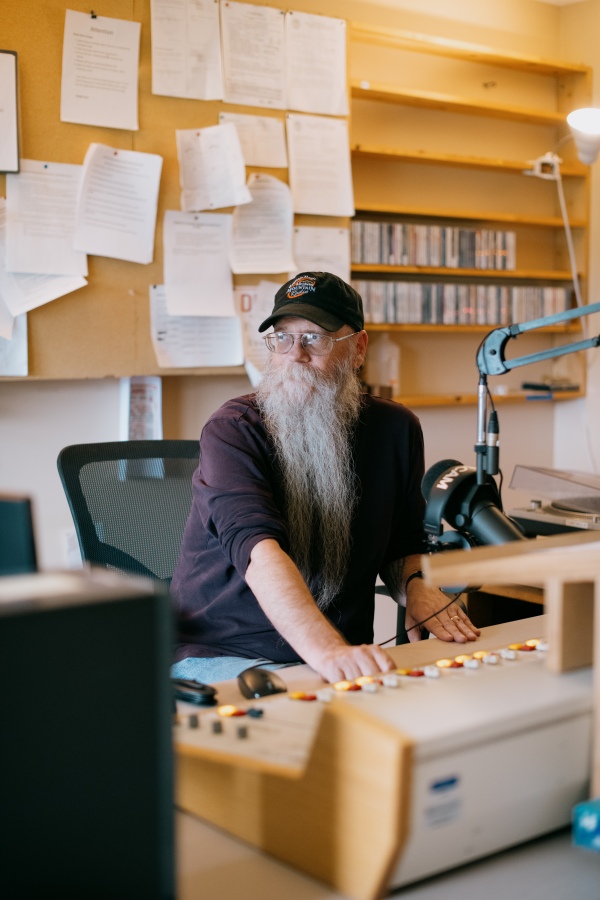 Scott Smith, Allegheny Mountain Radio's general manager, sits in the main broadcasting studio at station WVLS in Monterey, Va. Smith says Congress' decision last week to slash public media funding could wipe out up to 65 percent of his budget. 