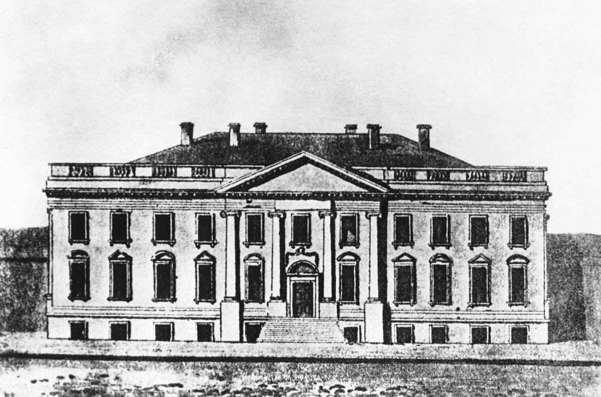 The only known sketch of the original White House before it was burned by British troops in the War of 1812.