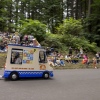 Racers a few moments after the start of the derby at Mt. Tabor Park during the 27th Portland Adult Soap Box Derby on Aug. 15 in Portland, Ore.