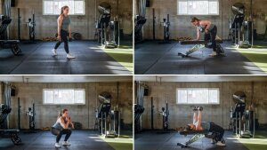 Your strength-training workout doesn&rsquo;t need to be complicated. Researchers recommend prioritizing just a handful of exercises, including (from left to right, clockwise) the split squat, row, bench press and goblet squat.