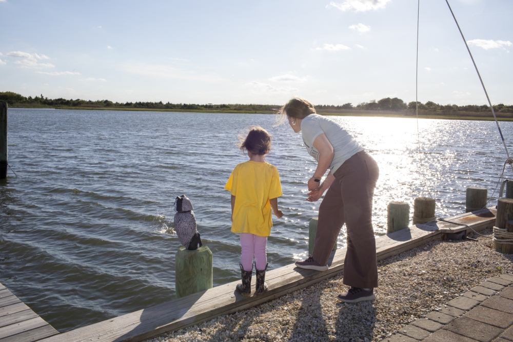 Amanda Devecka-Rinear and her daughter can skip rocks from their front yard. Devecka-Rinear's home on a tiny island in Stafford Township, N.J., escaped damage during Superstorm Sandy because it happened to be raised for maintenance work. "It was elevation that saved this house," she says. (NPR)