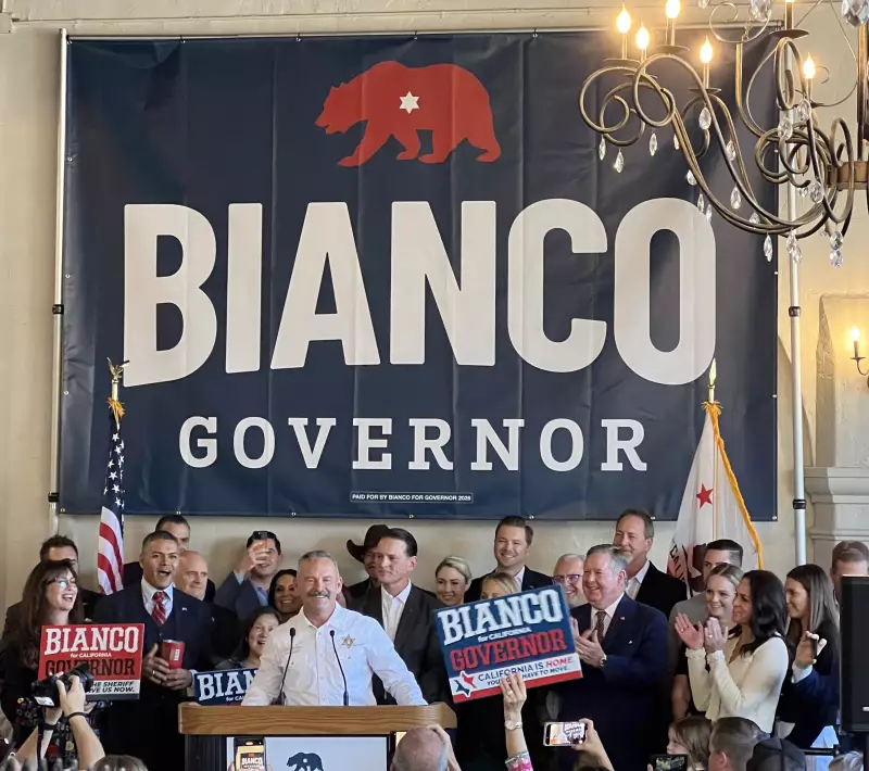 Riverside Sheriff Chad Bianco announces his run for governor at Avila's Historic 1929 in downtown Riverside.
