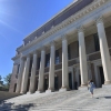 Students walk up the steps of the Harry Elkins Widener Memorial Library on the campus of Harvard University.