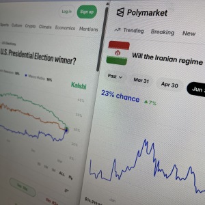 Online prediction markets hosting bets on U.S. presidential election and regime change in Iran.