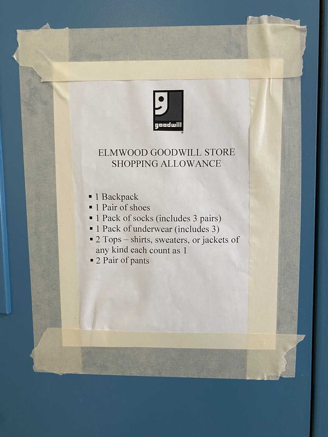 A sign inside the Goodwill store at the Elmwood Correctional Facility in Milpitas, Calif., tells women which items of clothing they may pick up for free as they exit the facility.