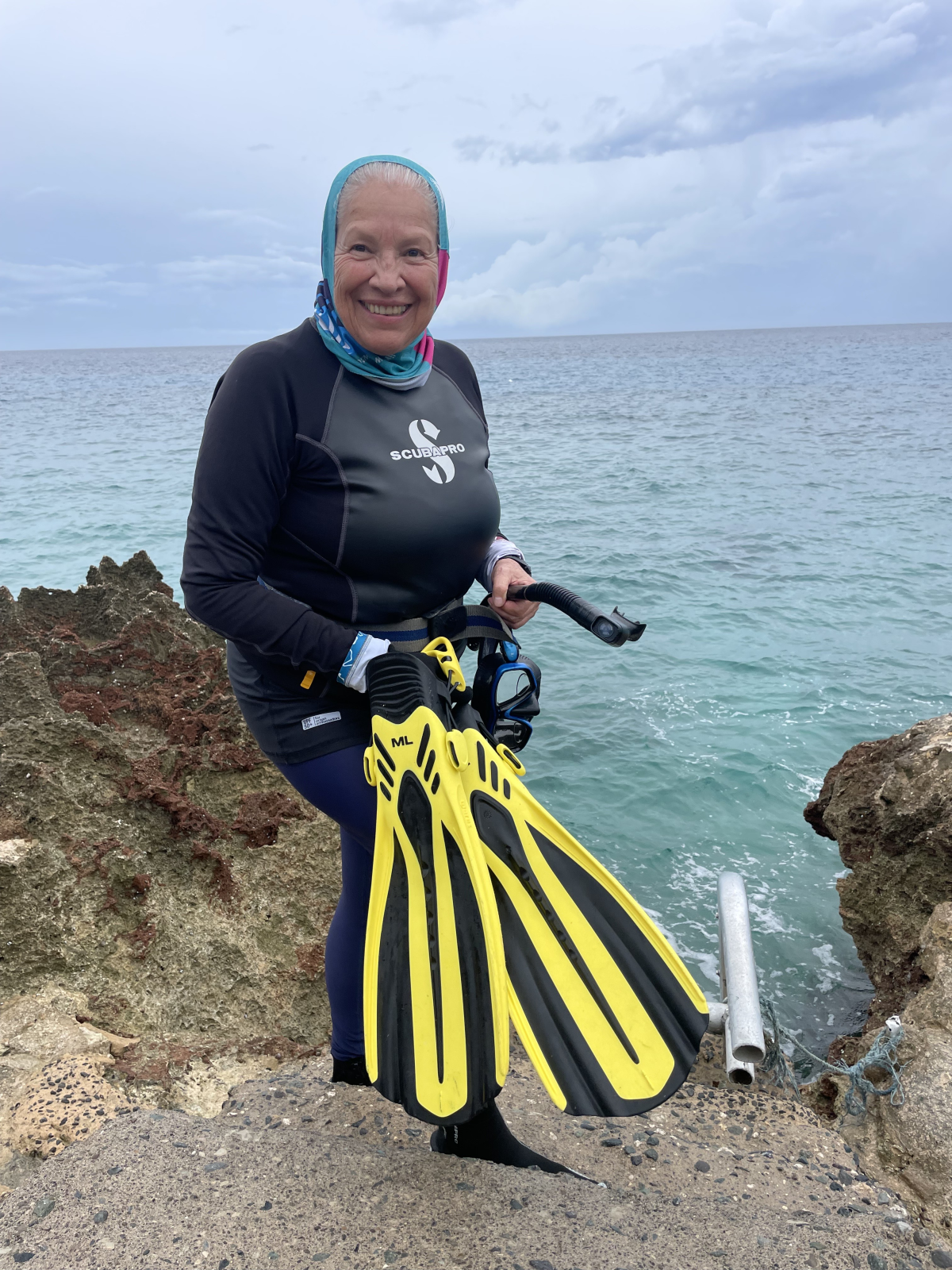Elvira Alvarado, in the Caribbean Sea off the Colombian island of San Andrés. At 70, the marine biologist is still diving, researching and training a new generation of scientists.
