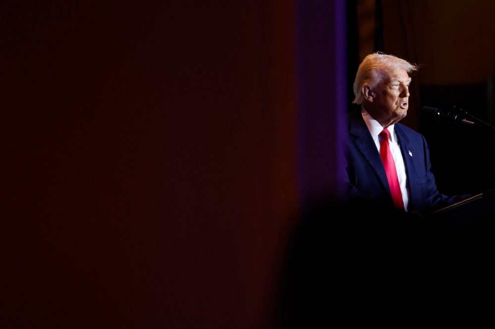 US President Donald Trump speaks during the National Prayer Breakfast at the Washington Hilton in Washington, DC, on February 6, 2025. (CNP/MediaPunch/Alamy)