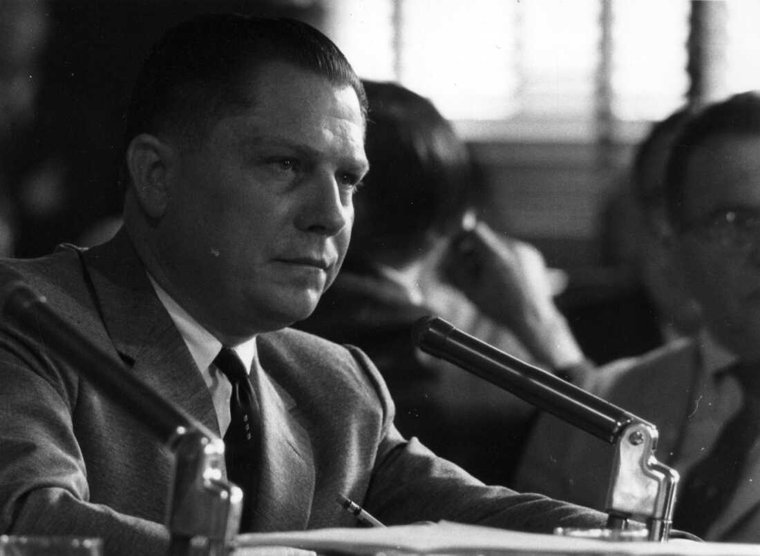 In this file photo from August 1958 American labor leader Jimmy Hoffa, President of the Teamster's Union, testified at a hearing investigating labor rackets. Hoffa disappeared in 1975 and no body has ever been found.