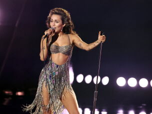 Miley Cyrus in Bob Mackie as she performs onstage in 2024 at the 66th GRAMMY Awards in Los Angeles.