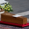 The coffin of Pope Francis is transported during the funeral mass of Pope Francis on Place Saint-Pierre at the Vatican, April 26, 2025.