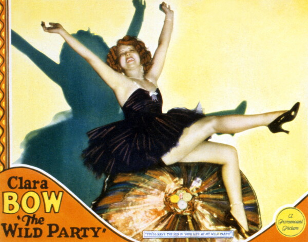 A promotional card for Clara Bow's movie "The Wild Party."