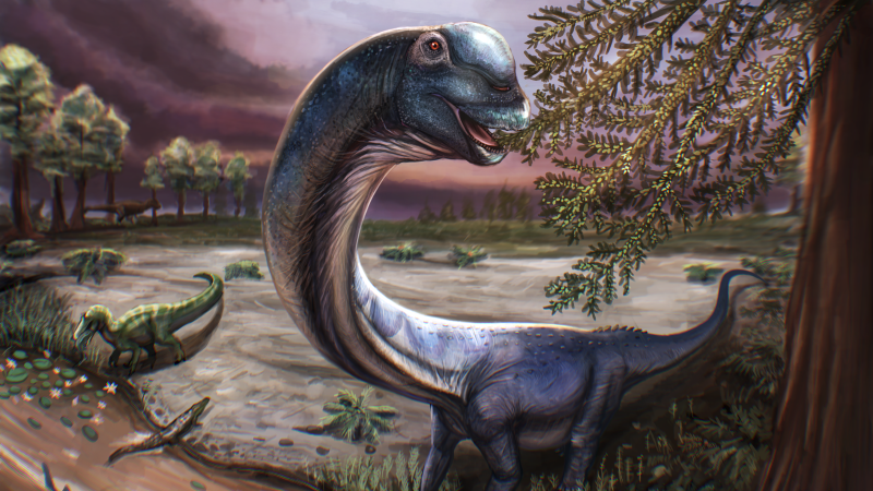 An artistic illustration of the Nagatitan, the largest dinosaur discovered in Southeast Asia.